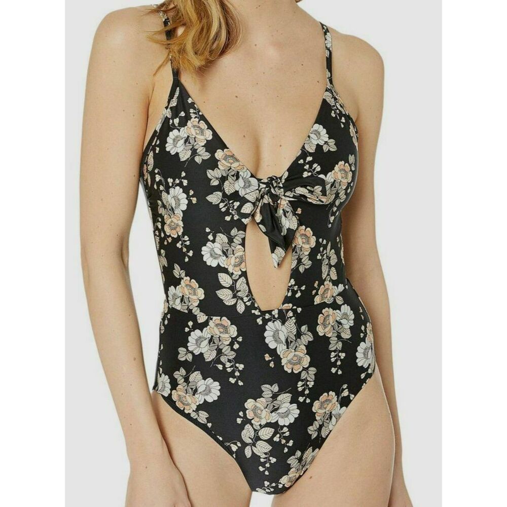 Seafolly Splendour Tie Front One Piece Swimsuit Women's Size L EUC floral